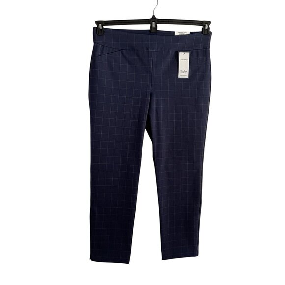 Charter Club Women 18 Windowpane Print Ponte Pull-On Cambridge Slim Leg Pant NWT - Picture 1 of 15